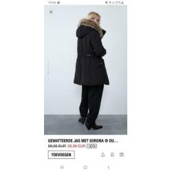 Zara parka winterjas bont maat m zwart als nieuw