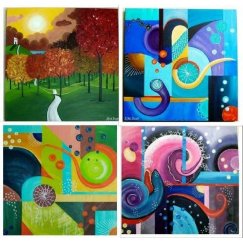 Vrolijke nieuwe & handgeschilderde acrylschilderijen