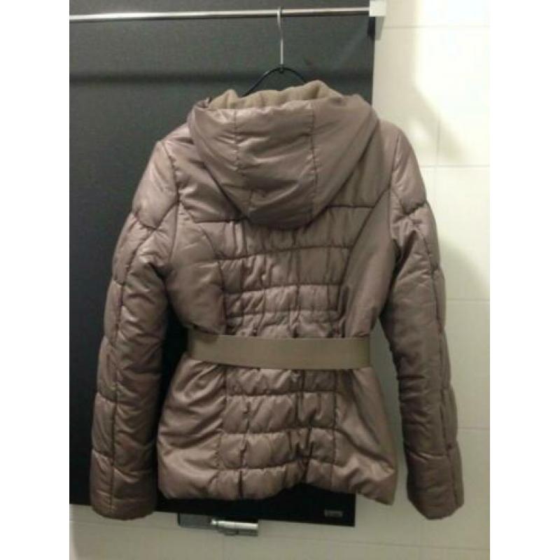 Gewatteerde winter jas H&M XS taupe/bruin Gesp, Capuchon/mut