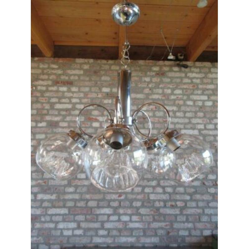 Vintage Mazzega Murano hanglamp Italy 1970s chroom 5 bollen