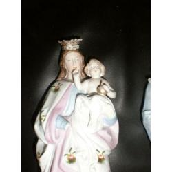 2 mooie oude porseleinen beelden jozef ,maria