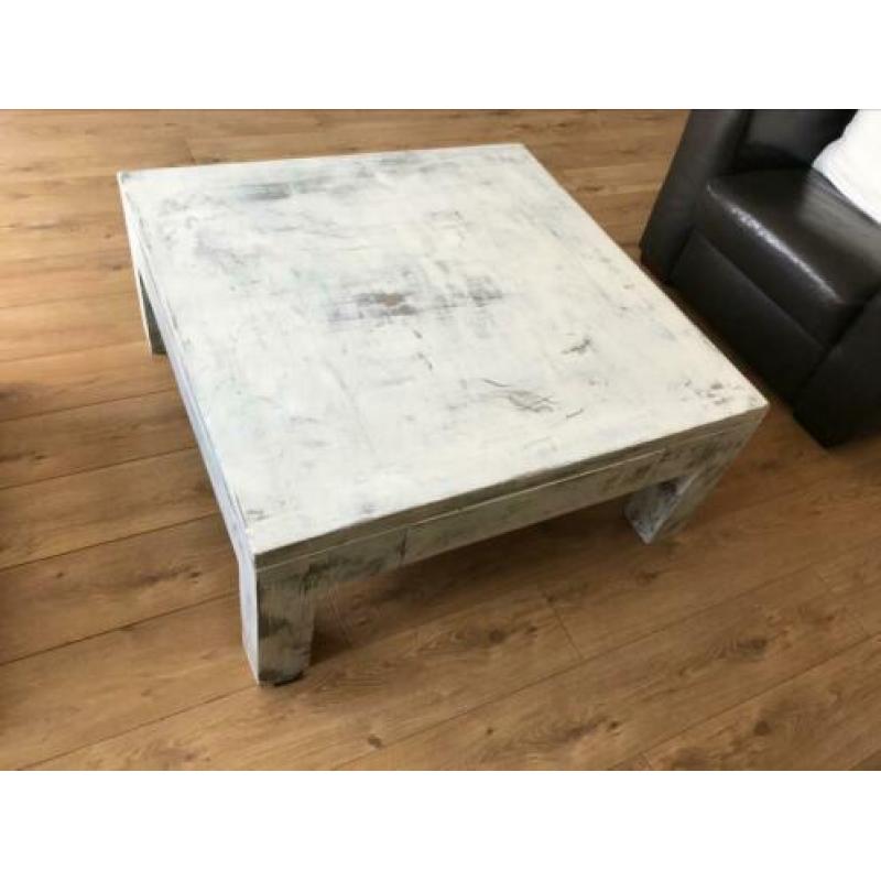 Teakhouten salontafel in krijtwash