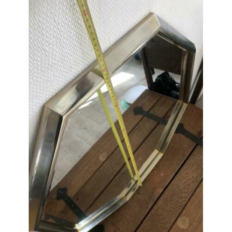 Gave retro facet geslepen spiegel in metalen lijst 70cm