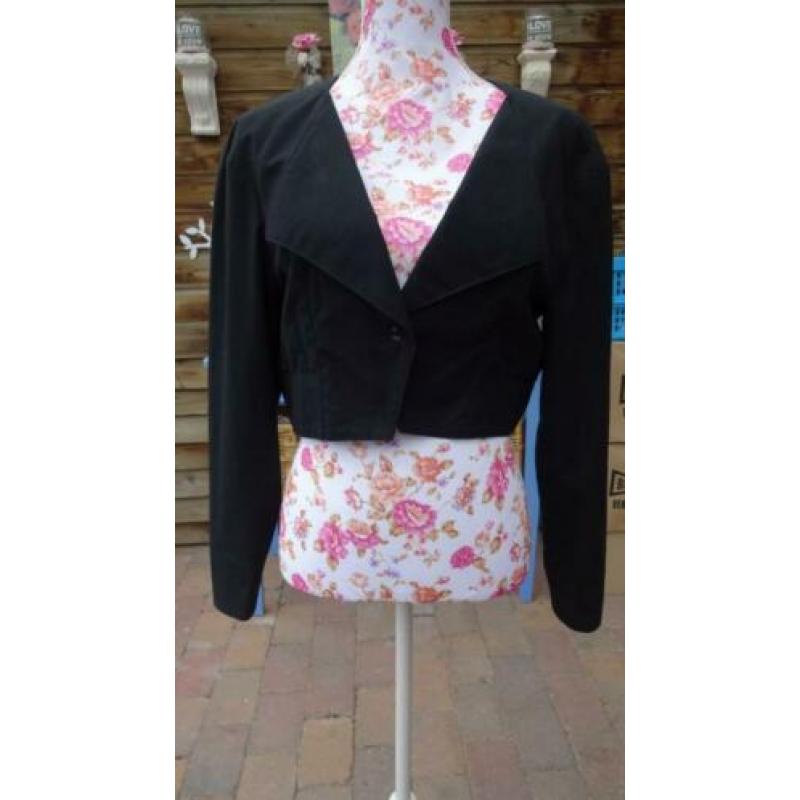 Mooi Vintage Kort Dames Jasje Zwart Katoen Mt 40 Top staat !