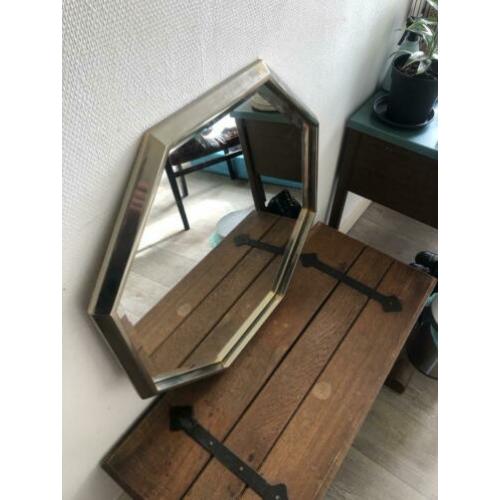 Gave retro facet geslepen spiegel in metalen lijst 70cm
