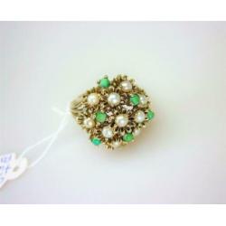 Ring goud turquois & split parels / Z2063