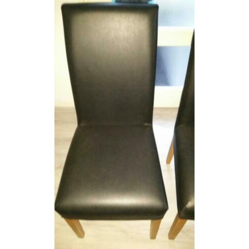 4x zwart leren eethoekstoel met werk