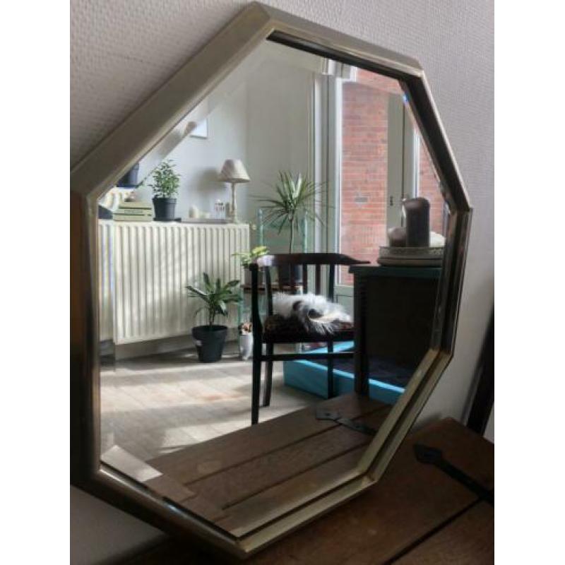 Gave retro facet geslepen spiegel in metalen lijst 70cm