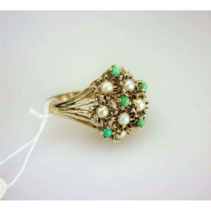 Ring goud turquois & split parels / Z2063