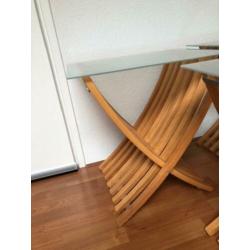 bijzettafel nachtkastje van hout met glas melkglas 55 cm