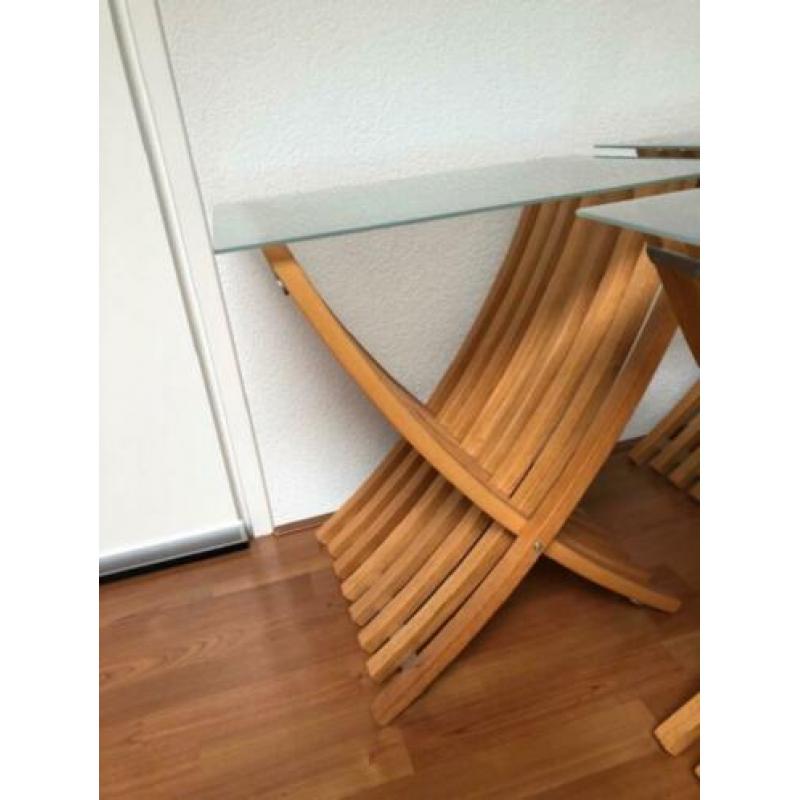 bijzettafel nachtkastje van hout met glas melkglas 55 cm