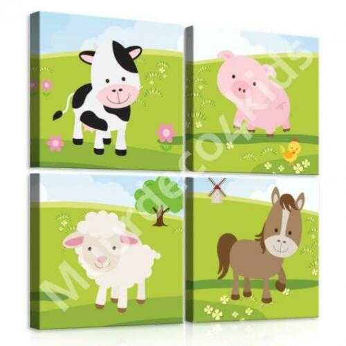 Boerderij dieren canvas set 4-dl., koe, varken, lam, paard