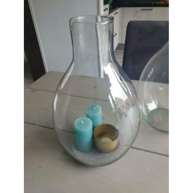 2 grote Terrarium bol vazen,voor planten / kaarsen lantaarn.