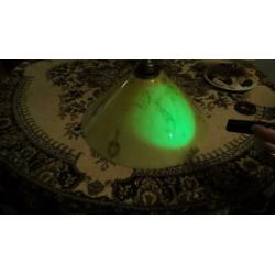 Oude Vintage Gemarmerd Glas Hanglamp Messing Stang.