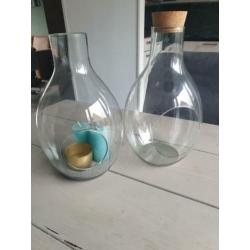 2 grote Terrarium bol vazen,voor planten / kaarsen lantaarn.
