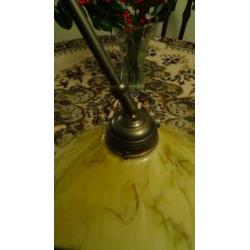 Oude Vintage Gemarmerd Glas Hanglamp Messing Stang.