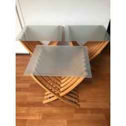 bijzettafel nachtkastje van hout met glas melkglas 55 cm