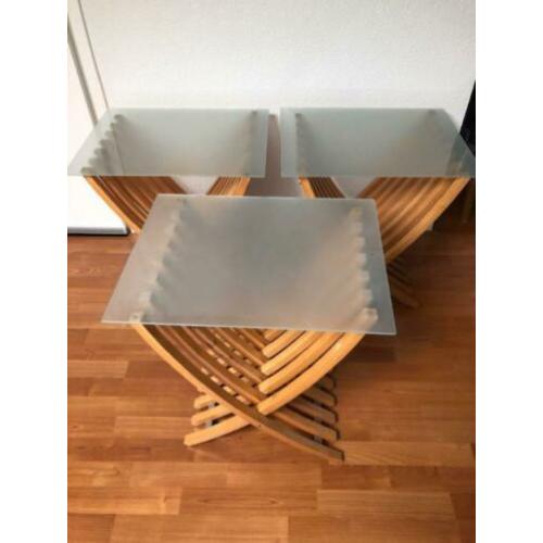 bijzettafel nachtkastje van hout met glas melkglas 55 cm
