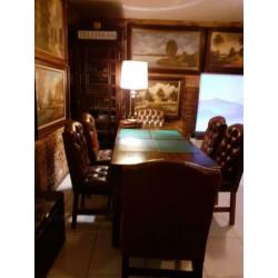 chesterfield stoelen en tafel, engelse, mahonie, antiek