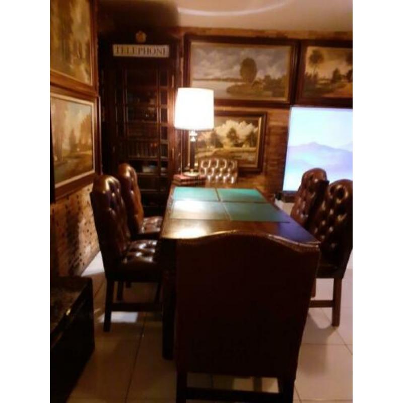 chesterfield stoelen en tafel, engelse, mahonie, antiek