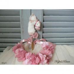 Brocant handgemaakt stokpaardje creme/roze H&K