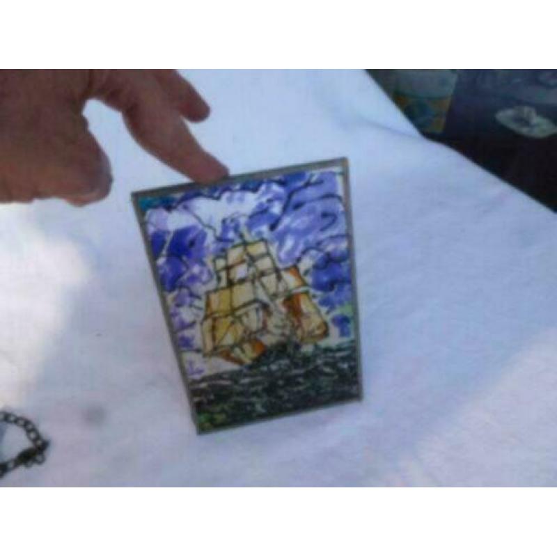 (X9) Glas in lood met afbeelding van een zeilschip