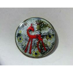 Vintage Joop Schilt Holland emaille broche: paard. 5.2 cm