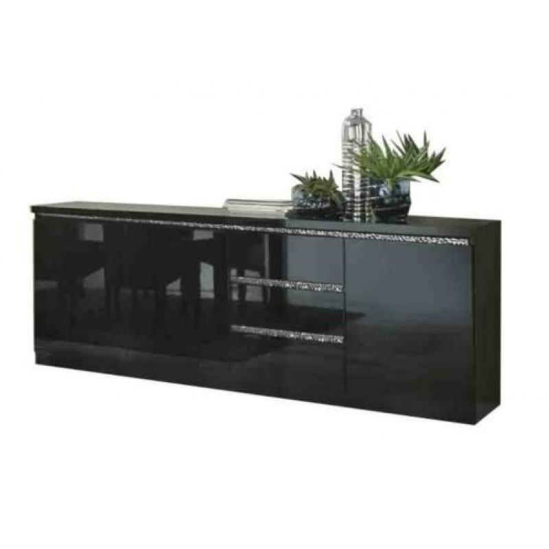 Dressoir Forever Chrome Hoogglans zwart 220 cm TOP ACTIE!