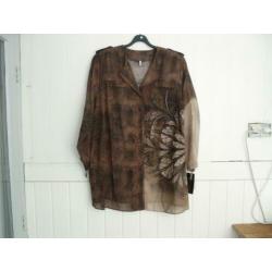 Blouse Sempre Piu bruin/beige/zwart maat 54 nieuw!