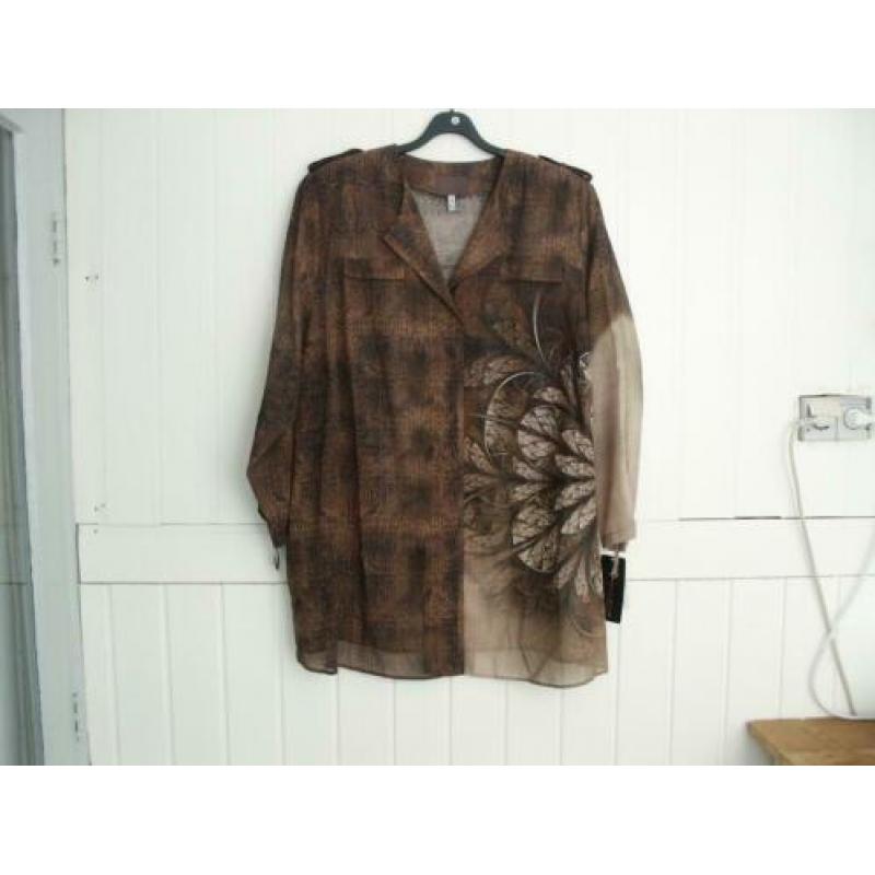 Blouse Sempre Piu bruin/beige/zwart maat 54 nieuw!