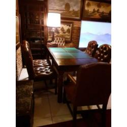 chesterfield stoelen en tafel, engelse, mahonie, antiek