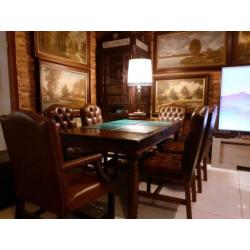 chesterfield stoelen en tafel, engelse, mahonie, antiek