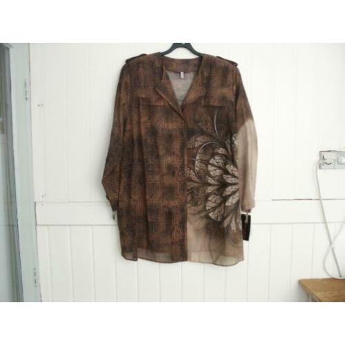 Blouse Sempre Piu bruin/beige/zwart maat 54 nieuw!