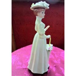 Brocante porseleinen beeld. Dame met parasol. Edwardian styl