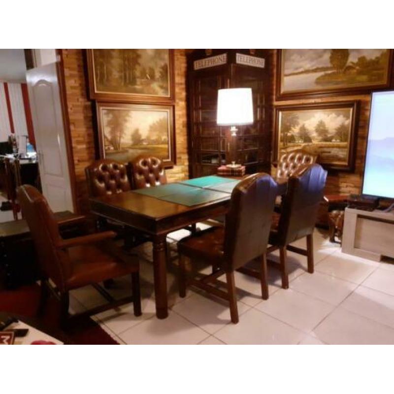 chesterfield stoelen en tafel, engelse, mahonie, antiek