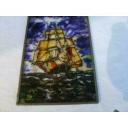 (X9) Glas in lood met afbeelding van een zeilschip