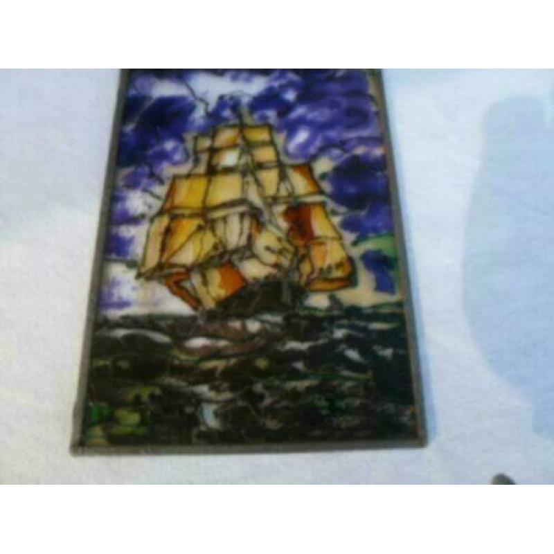 (X9) Glas in lood met afbeelding van een zeilschip