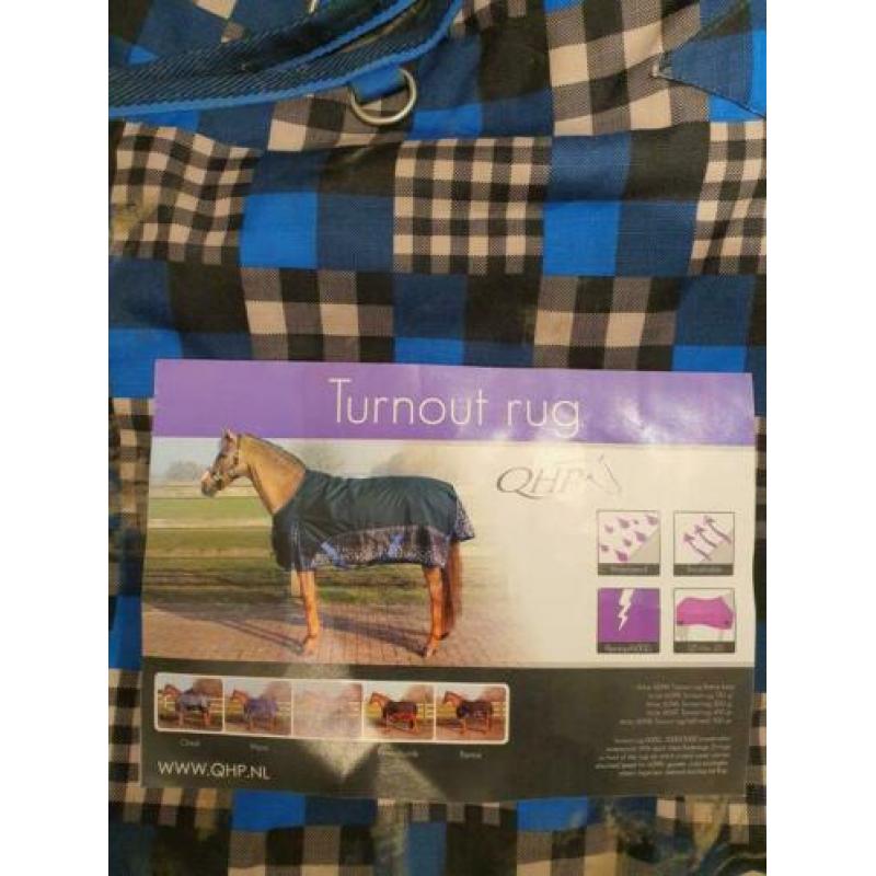 QHP, qhp, regendeken met fleece, blauw geruit, maat 175