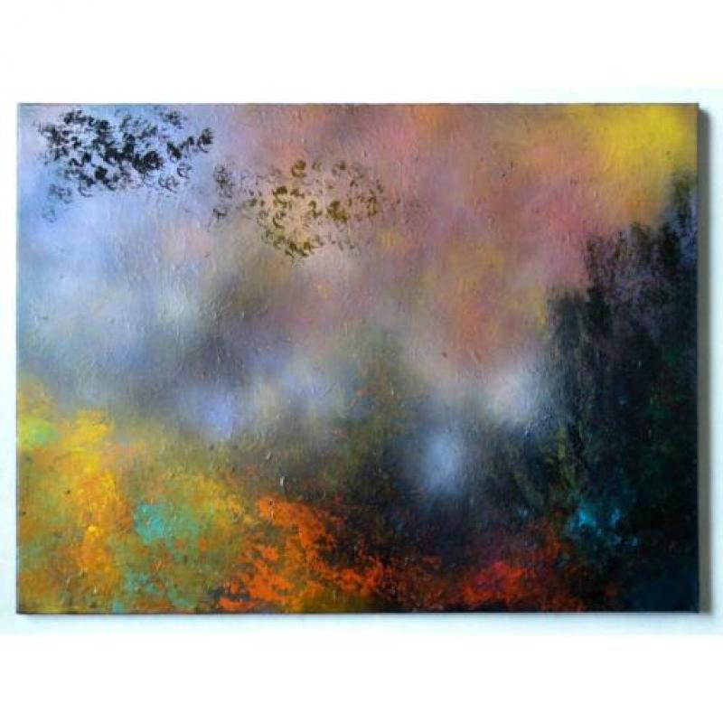 Dromerig mistige lucht berg vallei landschap schilderij