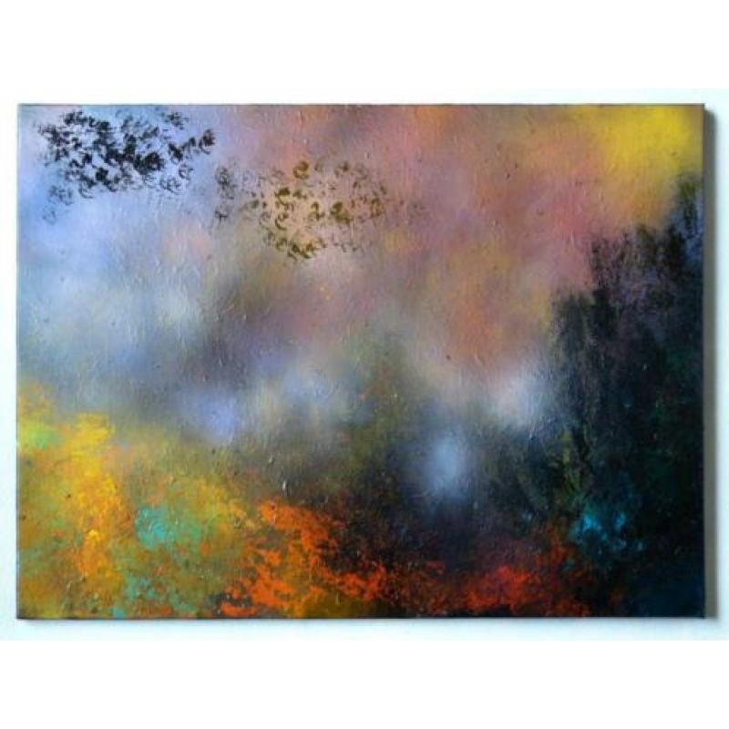 Dromerig mistige lucht berg vallei landschap schilderij