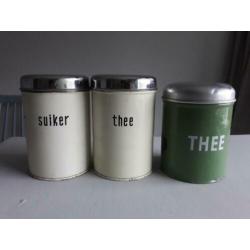 Groen emaille blik & crème Brabantia thee suiker blikken bus