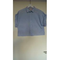 Licht blauwe korte wijde crop blouse / overhemd H&M Trend 36
