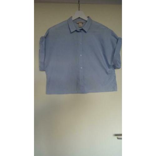 Licht blauwe korte wijde crop blouse / overhemd H&M Trend 36