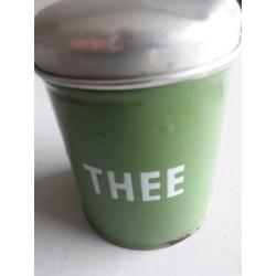 Groen emaille blik & crème Brabantia thee suiker blikken bus