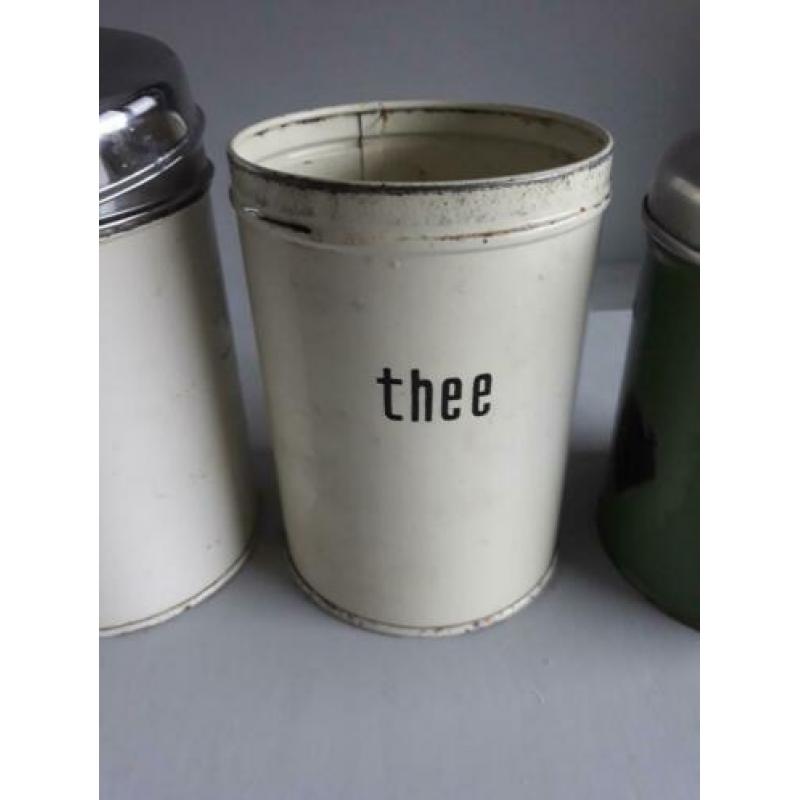 Groen emaille blik & crème Brabantia thee suiker blikken bus