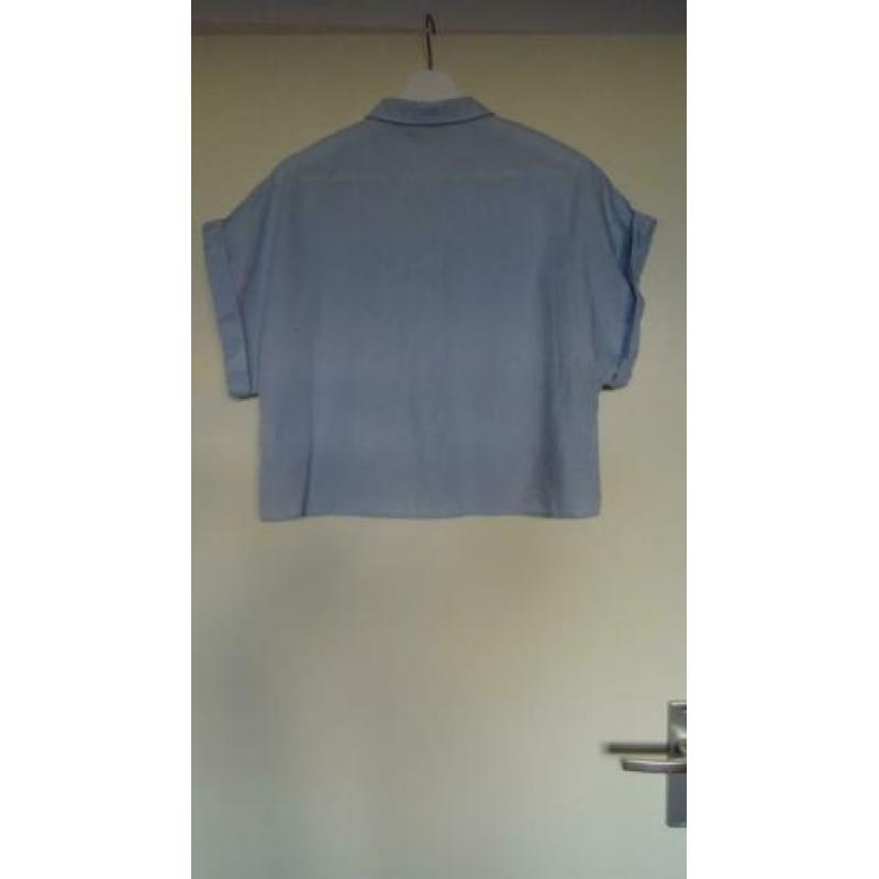 Licht blauwe korte wijde crop blouse / overhemd H&M Trend 36