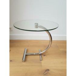 ronde bijzettafel, glas met RVS poot