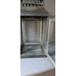 Brocante Lantaarn Metaal en glas Hoog: 45 cm