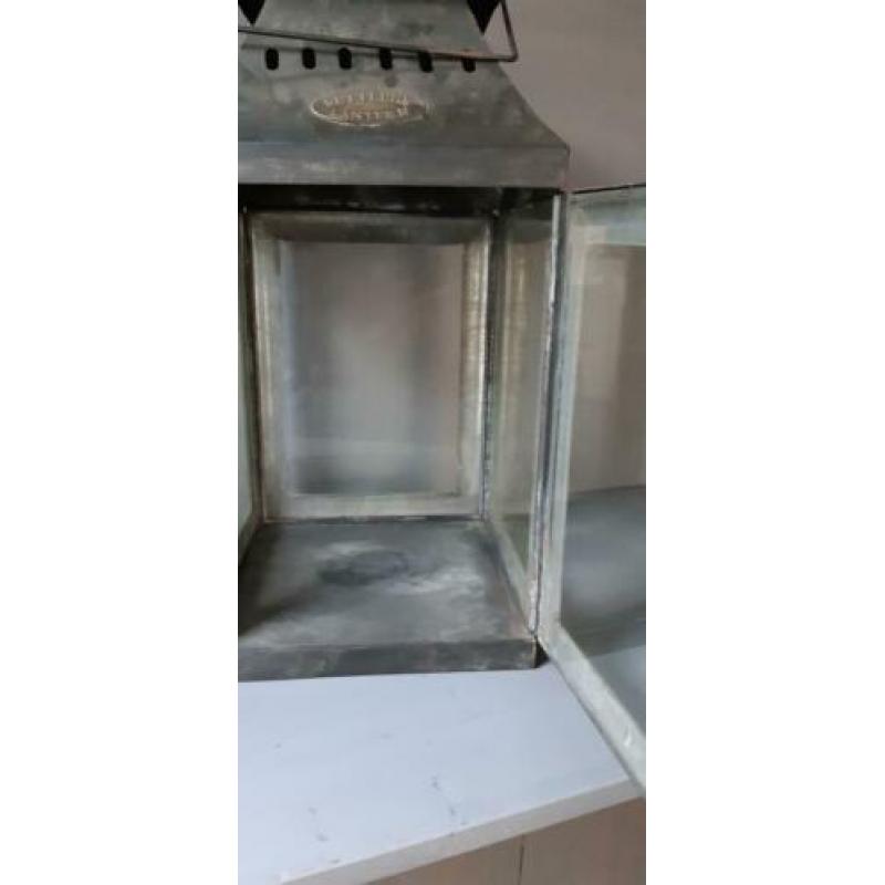 Brocante Lantaarn Metaal en glas Hoog: 45 cm