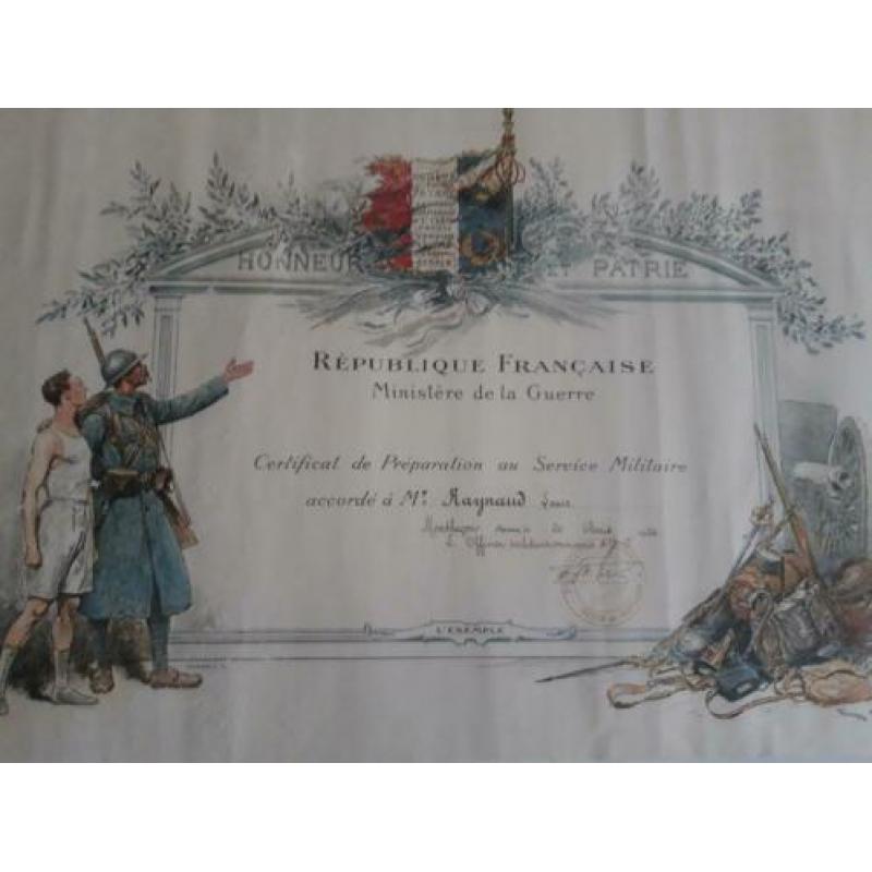 Oorkonde Frankrijk 1920 preparation militaire